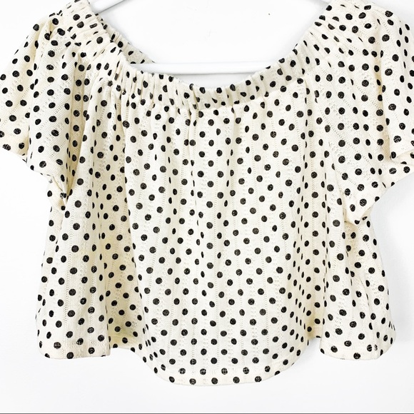 Kimchi Blue Cream Polka Dot Off The Shoulder Crop - Picture 7 of 13